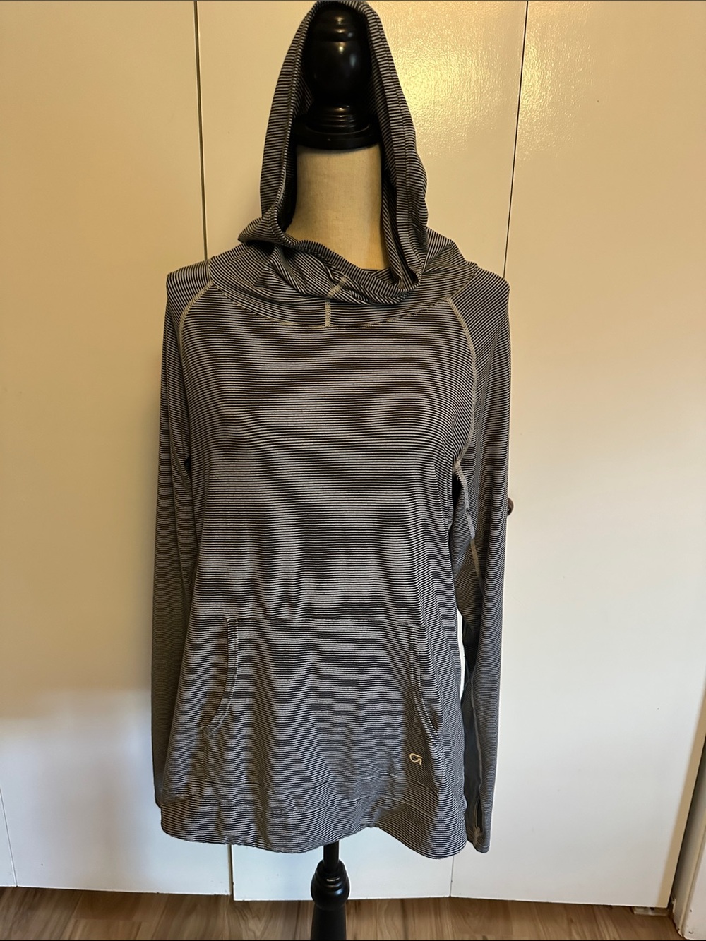 Gap Fit Striped Hooded Pullover Lightweight Tunic Sweater - Gray
